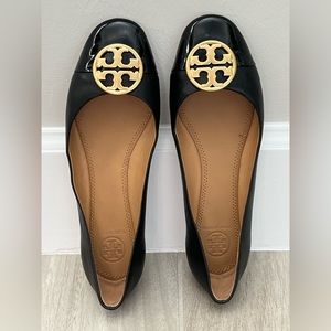 Tory Burch Black Flats with Gold Logo